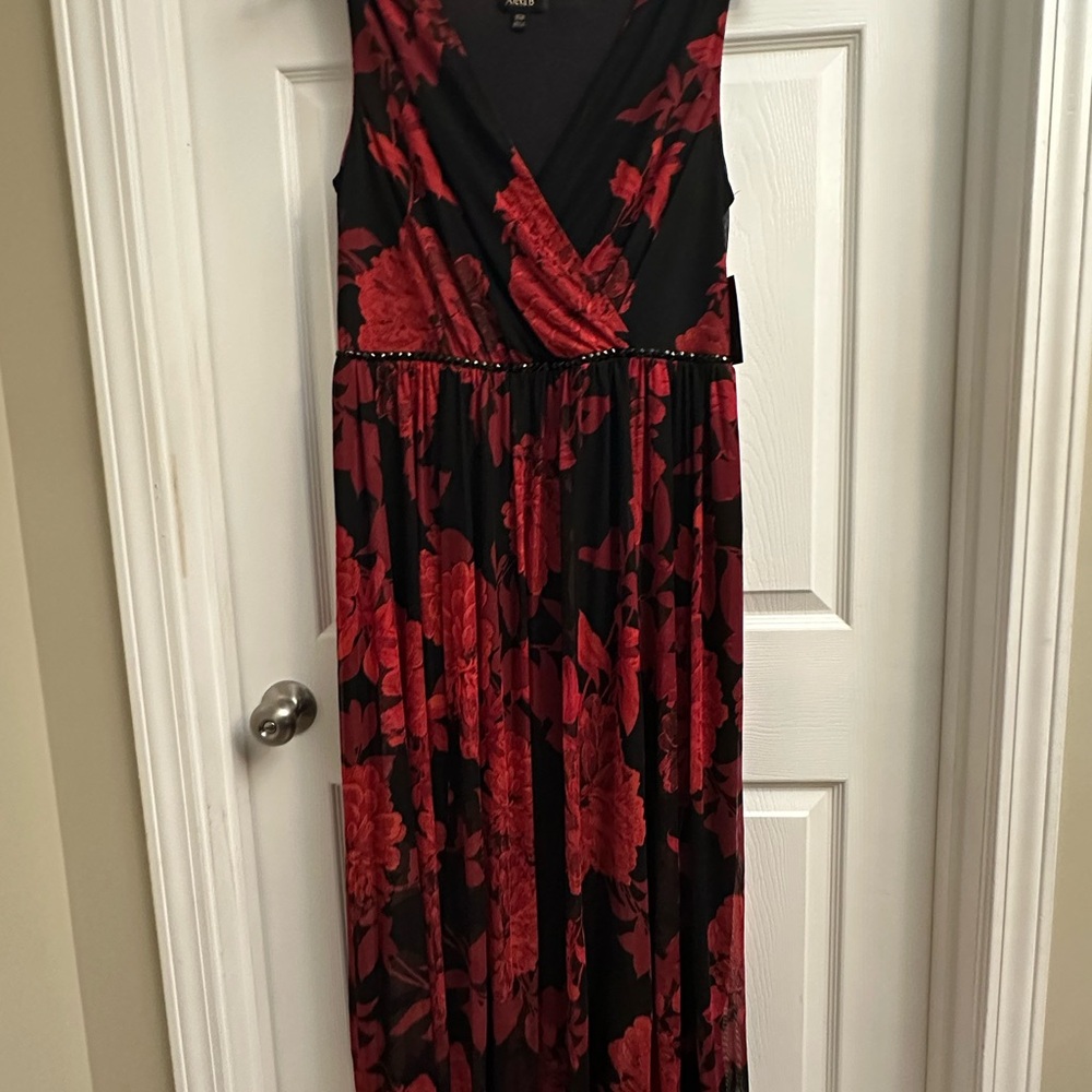 Alexa B Black and Red Floral Sleeveless Maxi Dress